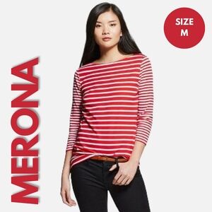 🎄 BOGO Merona 3/4 Sleeve Red Striped Boatneck Top Size M